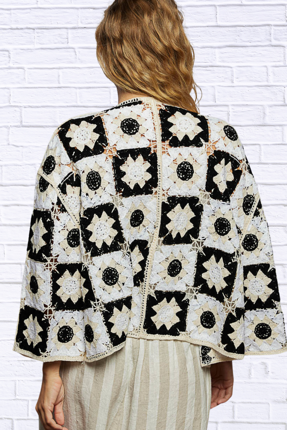 POL Open Front Cardigan with Varied Patterns