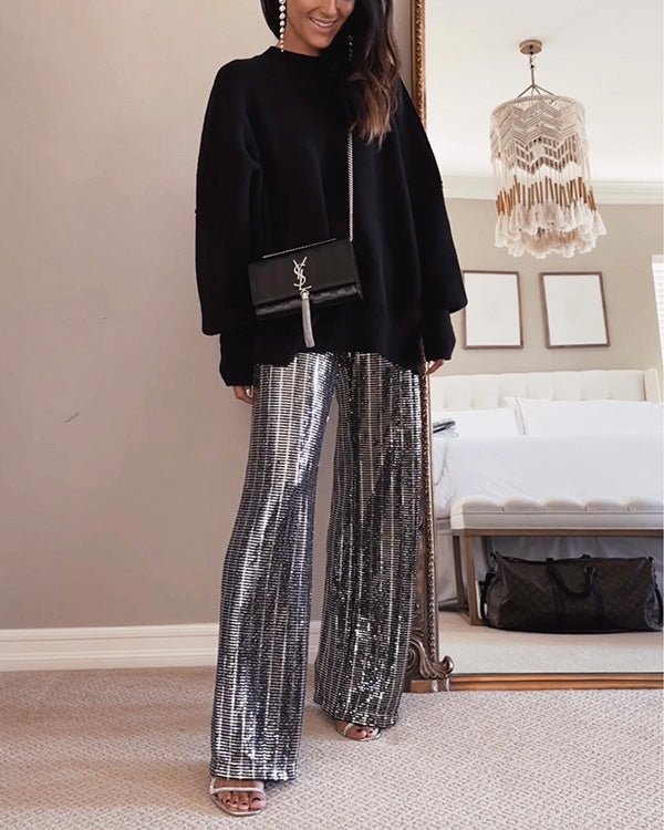 Clidress Sequin Wide Leg Sparkle Pants