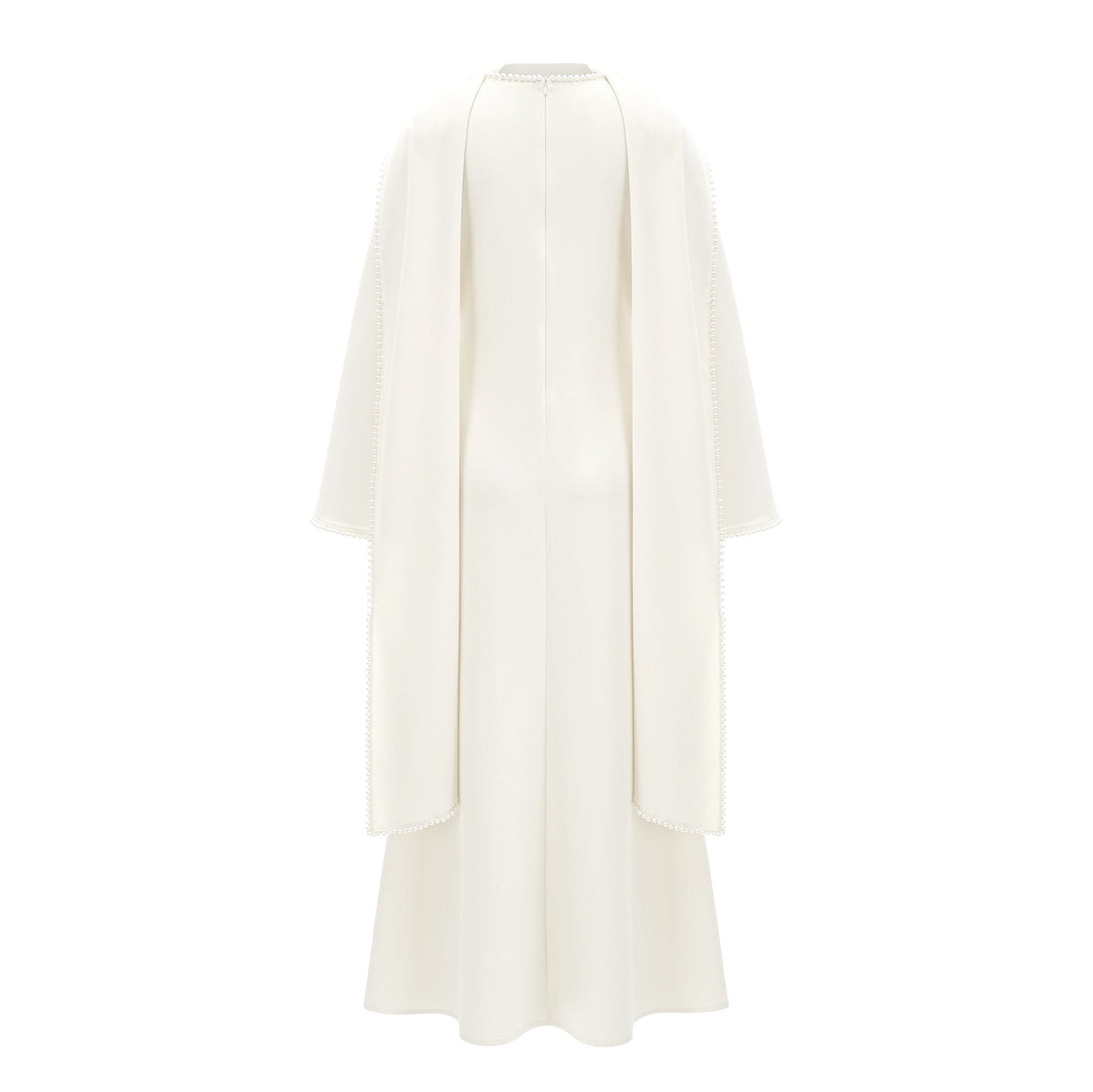 Piroska White Pearl Trim Shawl Detail Maxi Dress