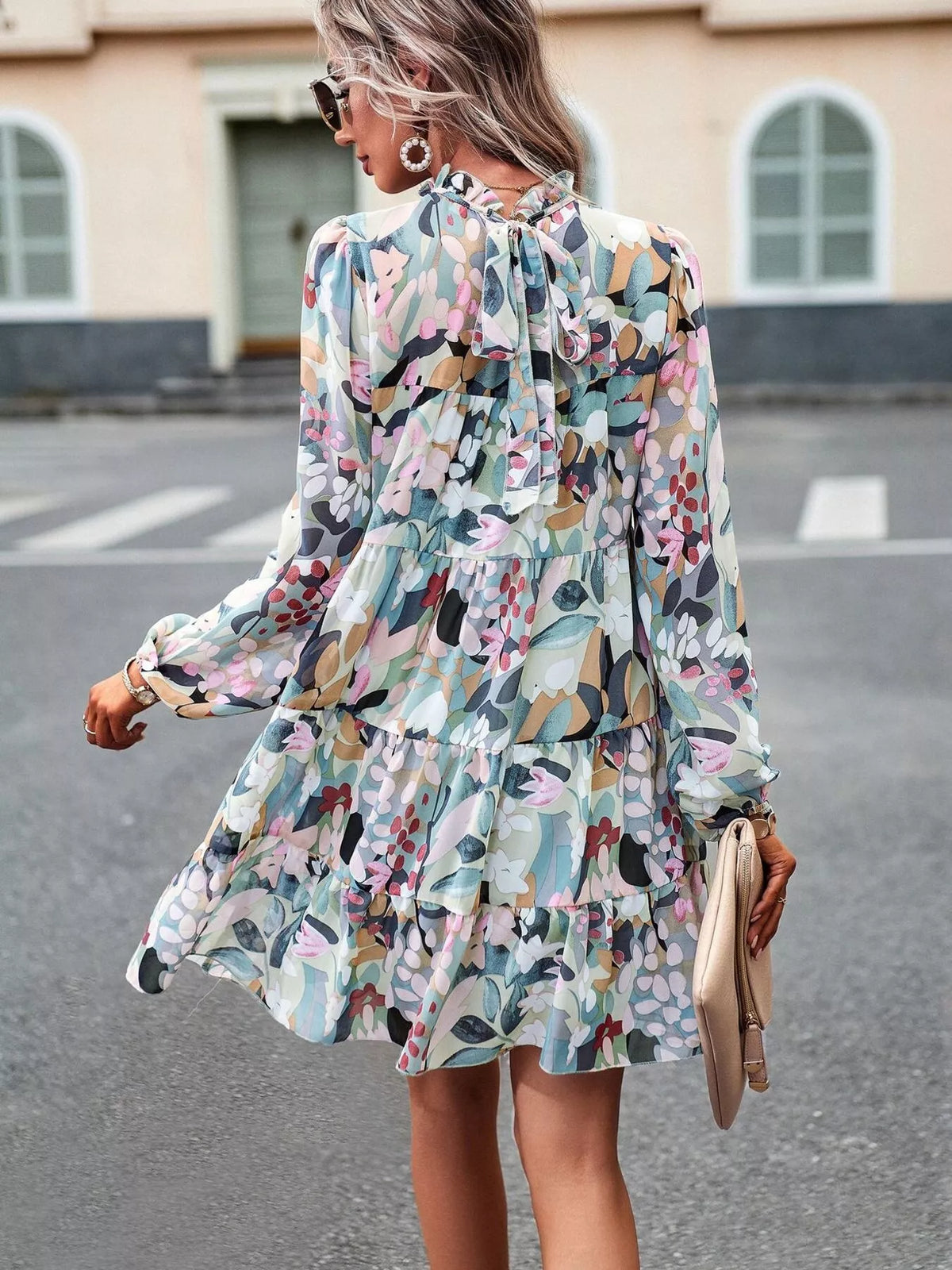 Printed Long Sleeve Mini Dress