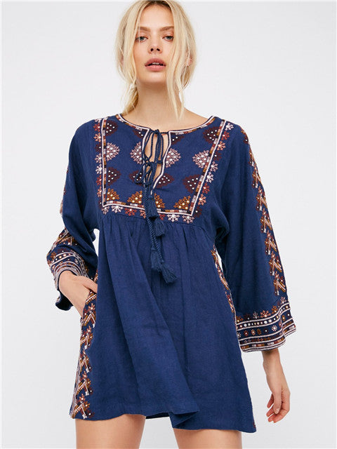 Melania New Embroidered Bohemian Mini Kimono Navy Blue