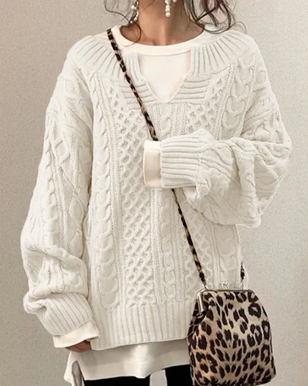 Clidress Little V Neck Hand Twist Sweater