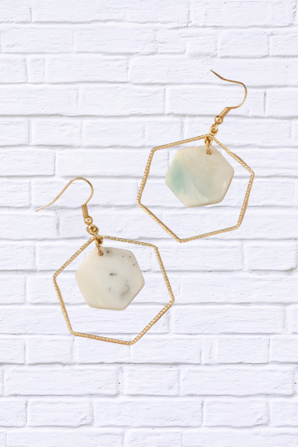 Hexagon Hoop and Stone Drop Earrings amazonite one size