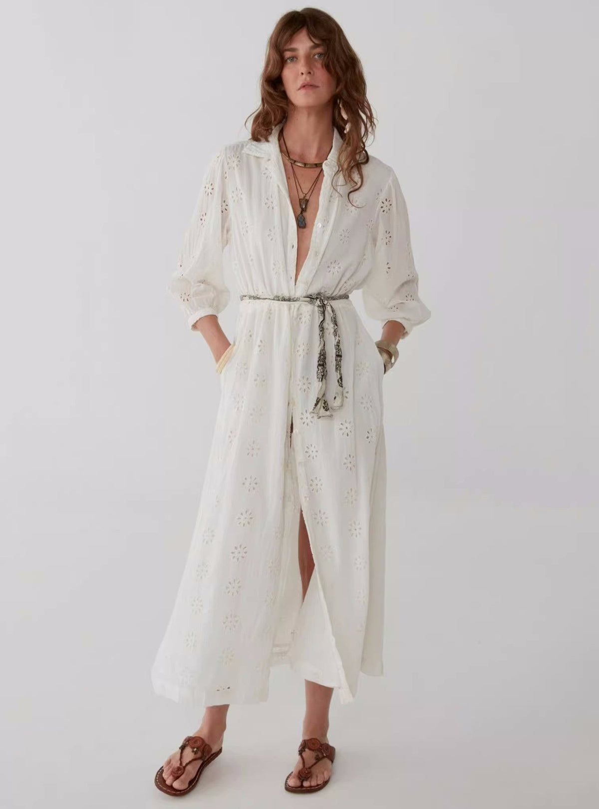 Carol Sexy Embroidered Kaftan Dress White