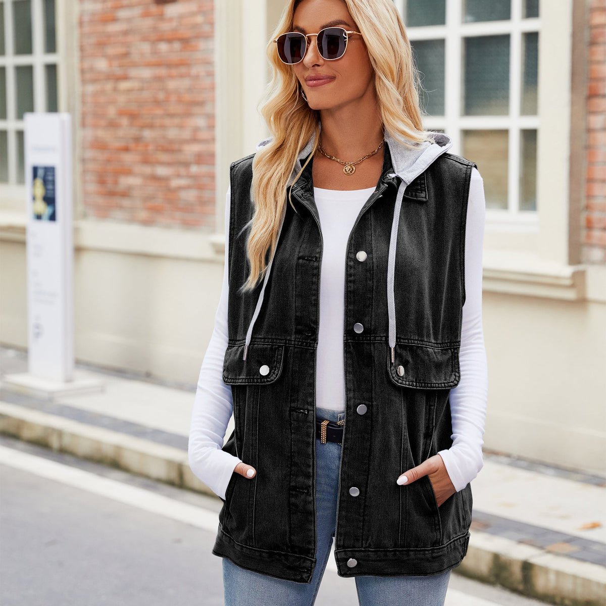 Summer Denim Sleeveless Vest Black
