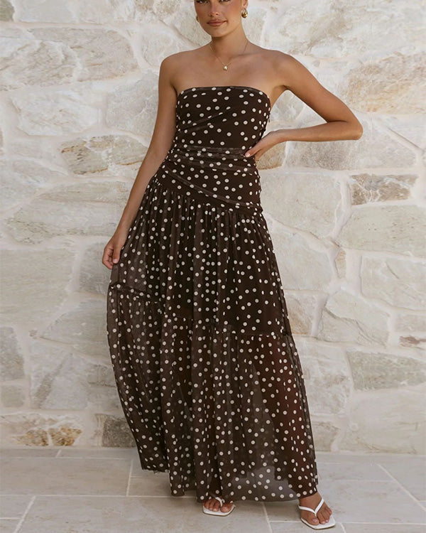 Clidress Strapless Tube Pollka Dots Dress