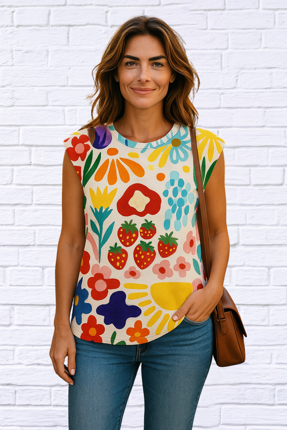 Jolene Printed Round Neck Cap Sleeve T-Shirt Floral