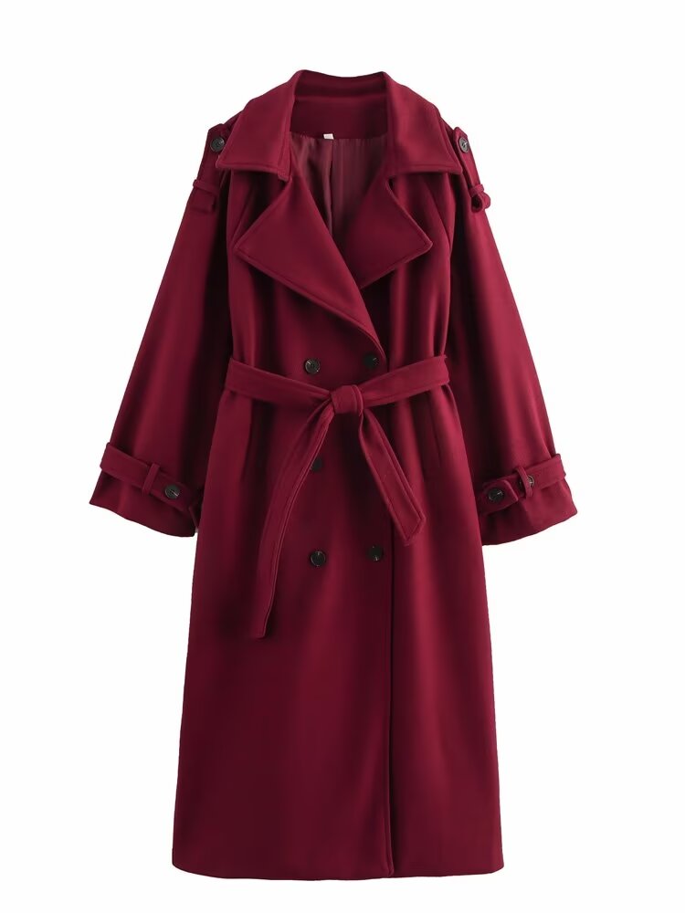 Double Button Long Trench Coat Jacket Red