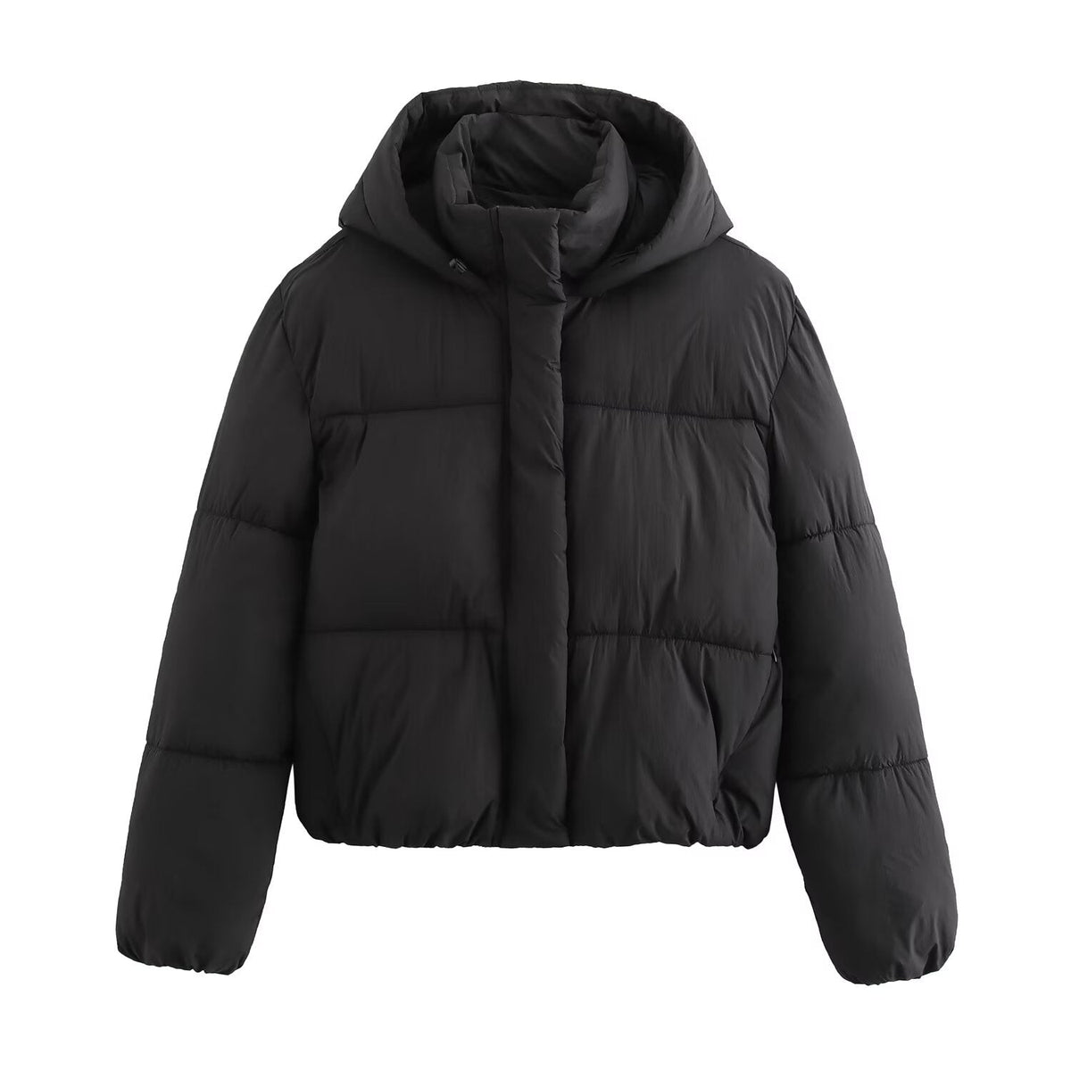 Hooded Long-Sleeve Cotton Jacket Black