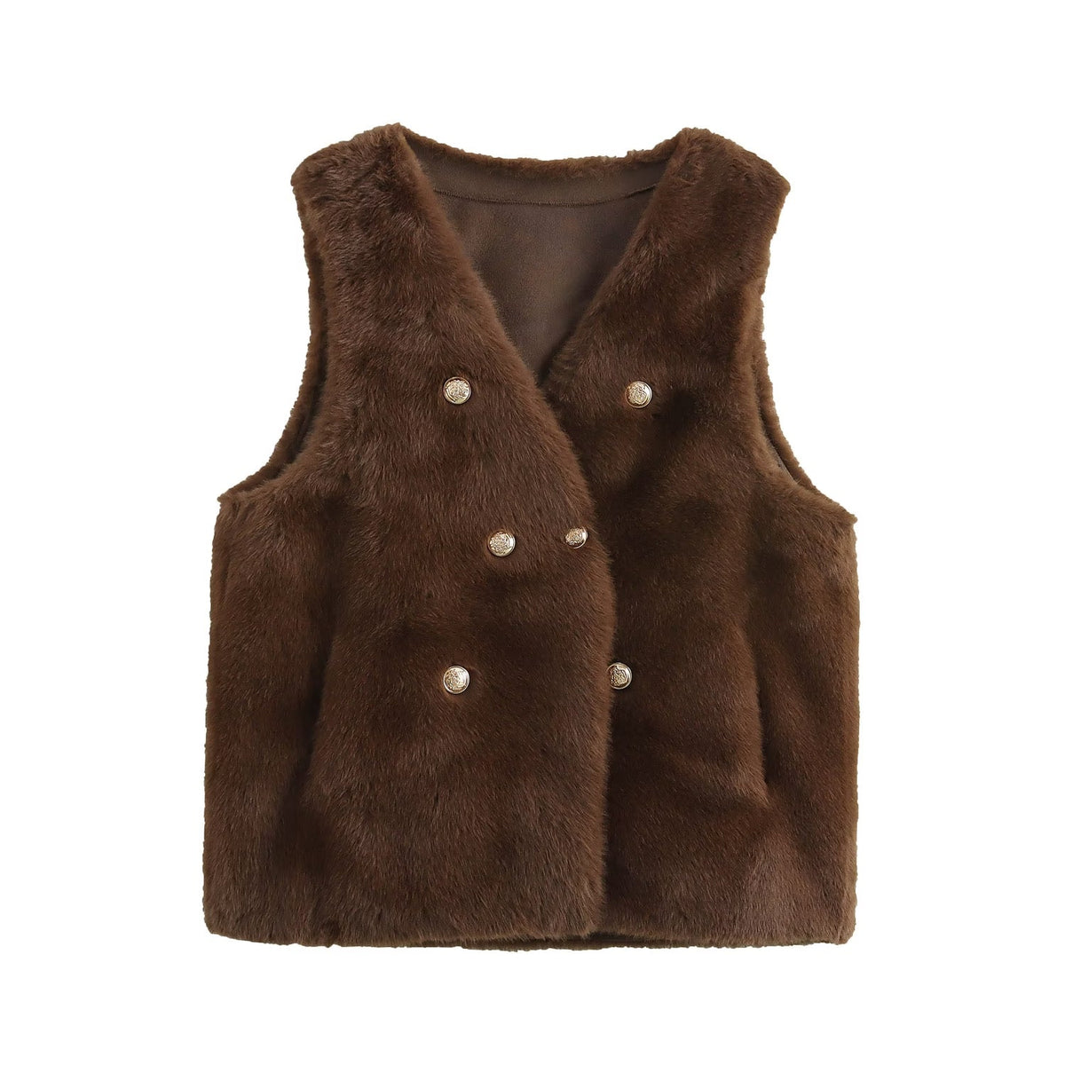 Imitation Marten V-neck Vest Jacket One Size Coffee