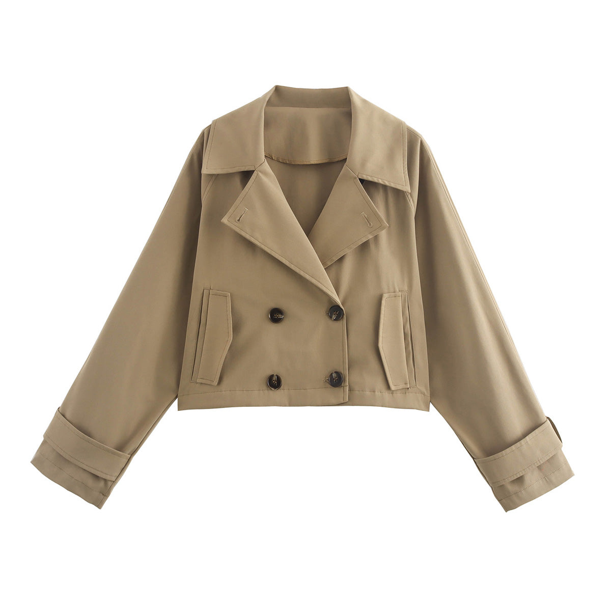 Simple Trench Short Jacket Khaki