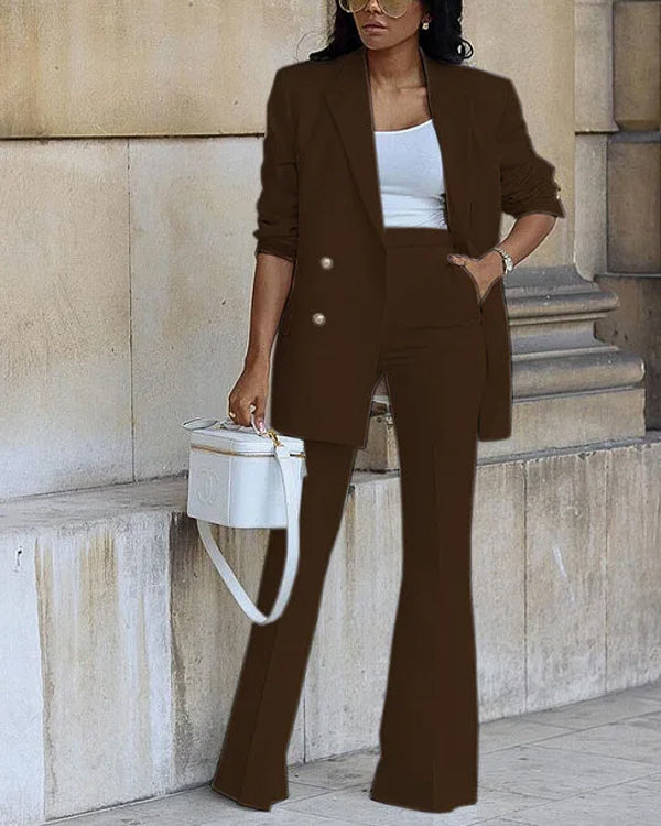 Clidress 4 Button Suit Blazer and Pants 2 Pieces Set