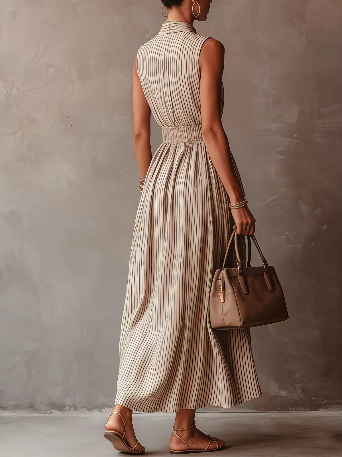 Striped Mock Neck Sleeveless Maxi Dress