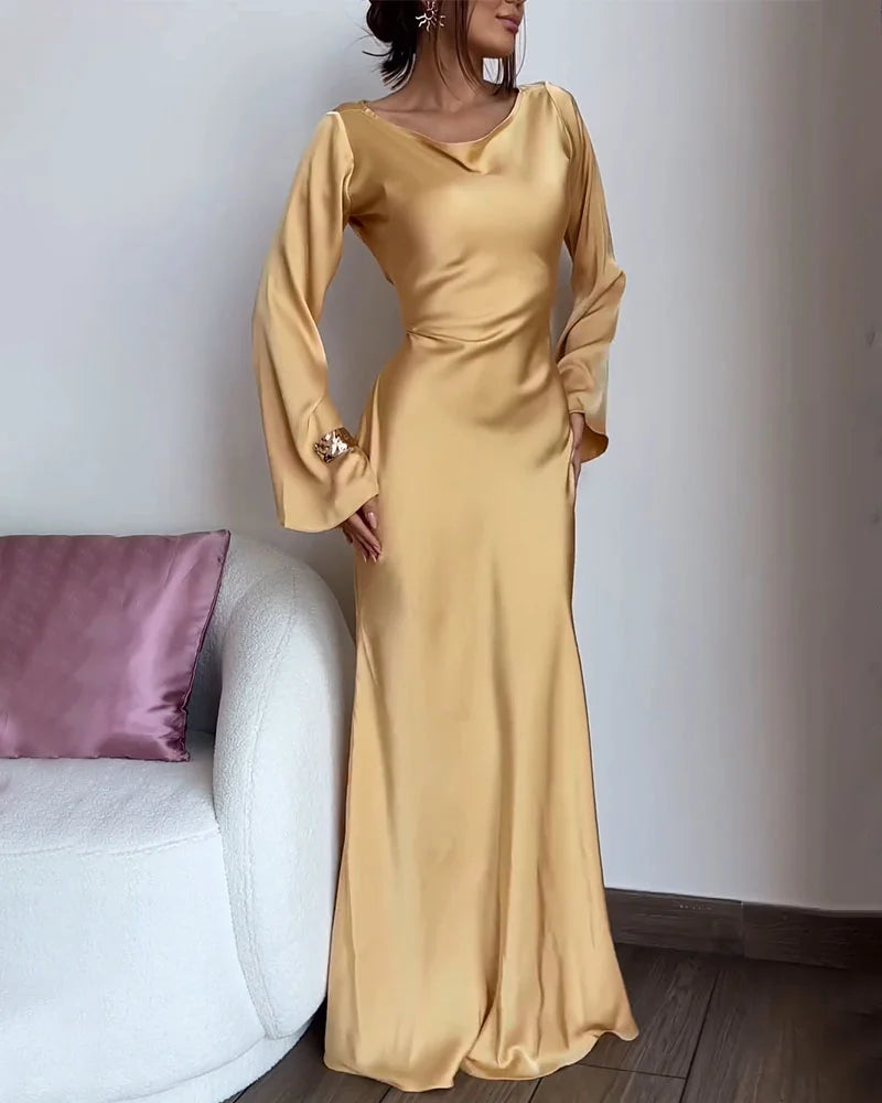 Golden elegant waisted evening dress