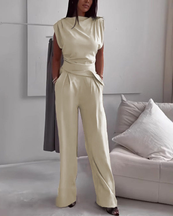 Clidress Irregular Top & Wide Leg Pants Set(10 Colors)