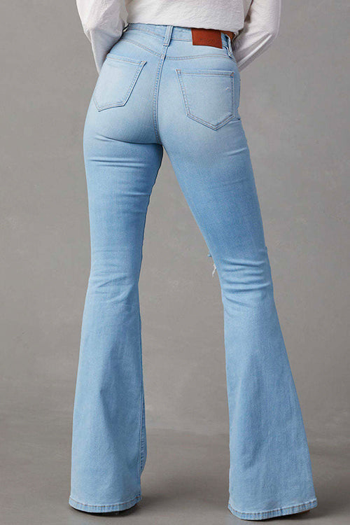 Distressed Bell Bottoms Ripped Trendy Jeans
