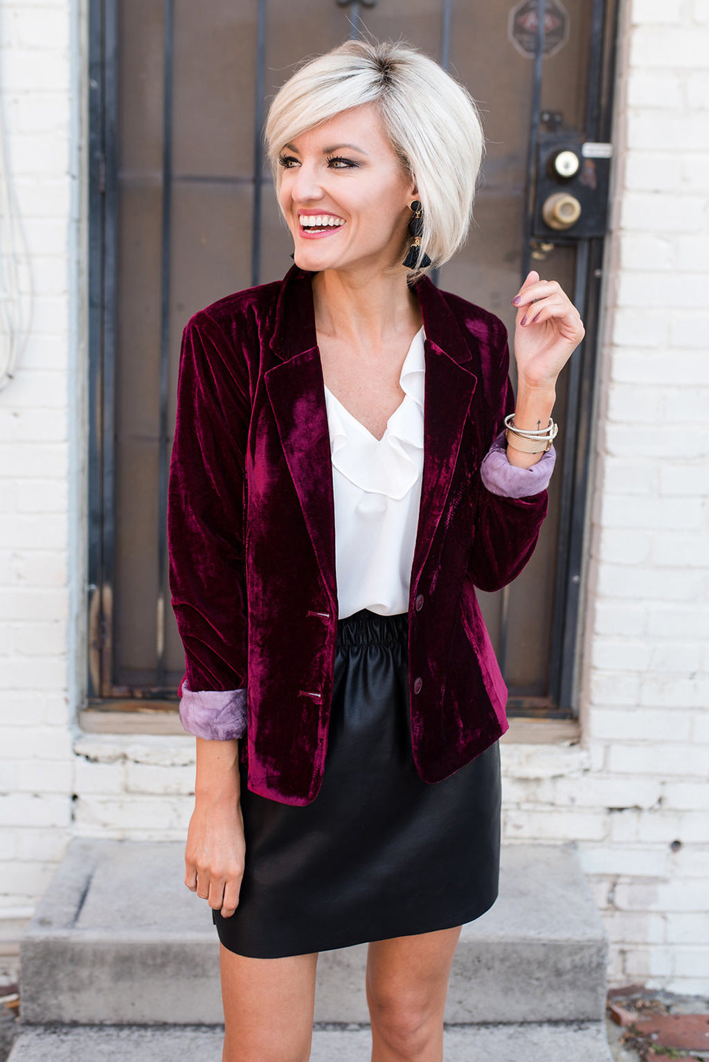 Pleuche Slim Fit Blazer Burgundy