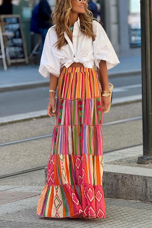 Lantern Sleeves Button Up Loose Blouse Shirt