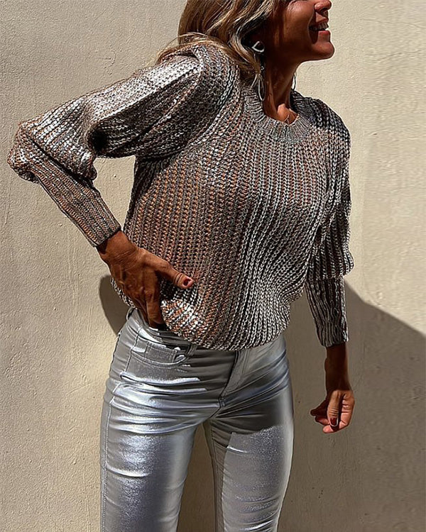Clidress Paris O Neck Metallic Sweater