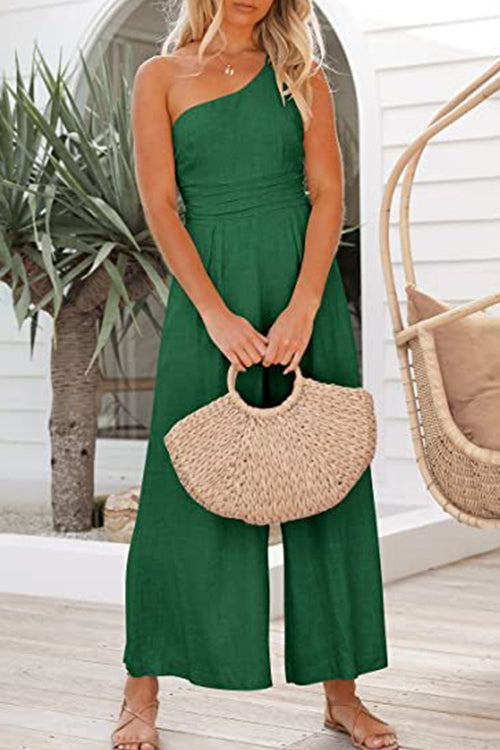 One Shoulder Sleeveless Wide Leg Jumpsuit BrightGreen