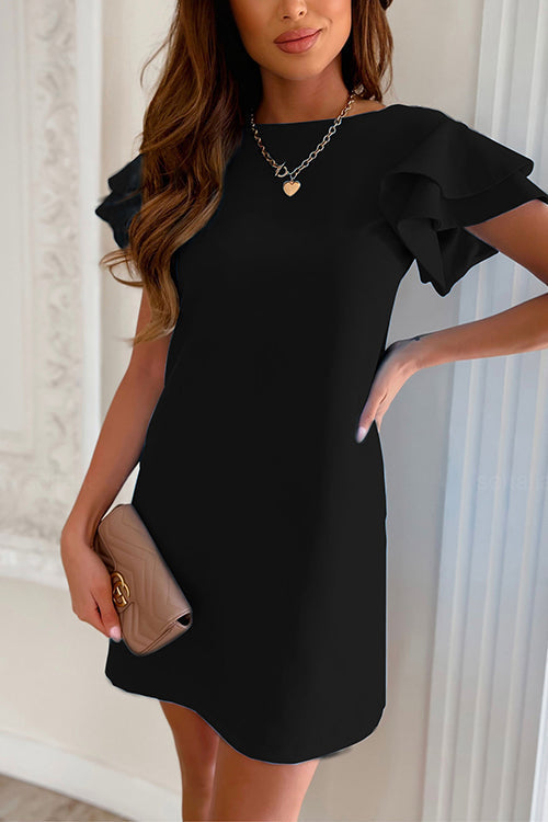 Solid Heaps Sleeve Cozy Mini Dress Black