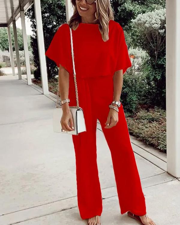 Clidress Bat Short Sleeve Wide Leg Jumpsuit