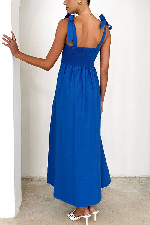 Bow Shoulder Empire Waist Swing Maxi Cami Dress