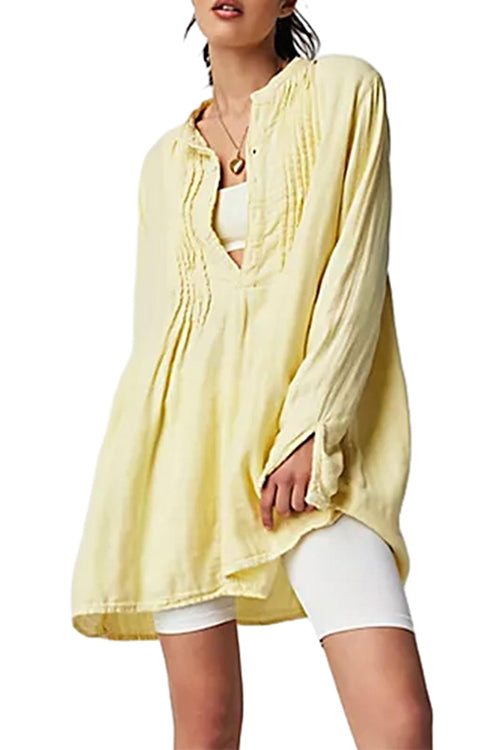 Long Sleeves Button Up Mini Shirt Dress Yellow