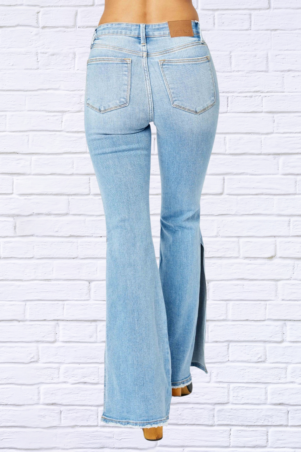 Judy Blue Full Size Mid Rise Raw Hem Slit Flare Jeans