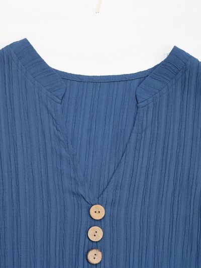 Perfee Decorative Button Notched Sleeveless Tiered Dress