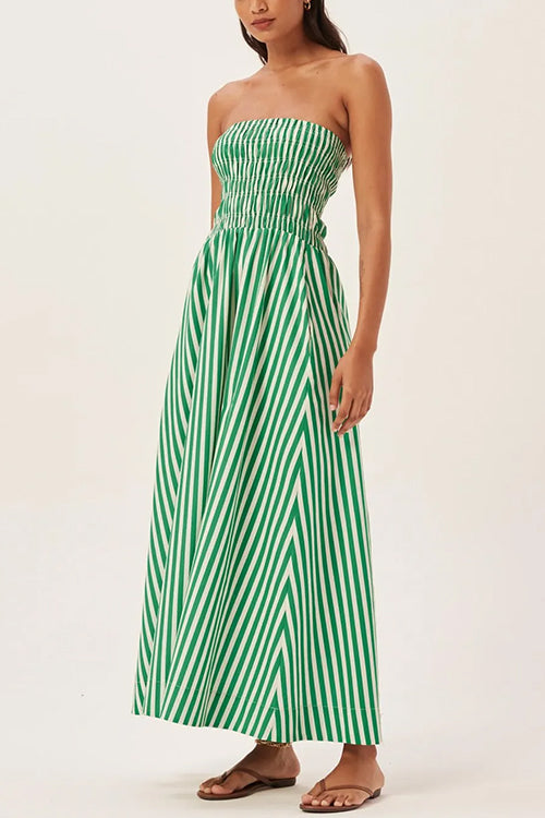 Strapless Smocked Tube Striped Maxi Dress