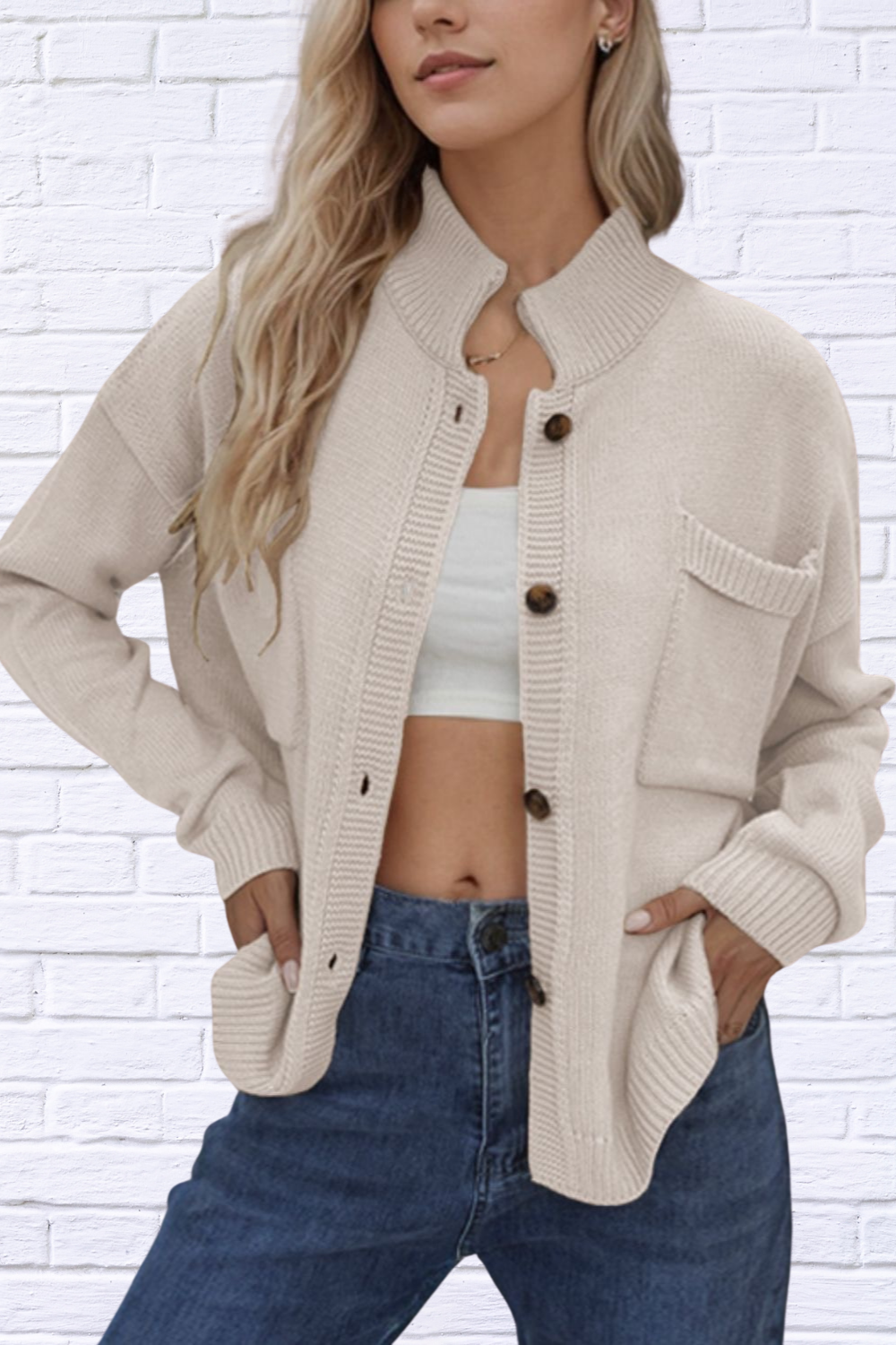 Button Up Long Sleeve Cardigan Cream