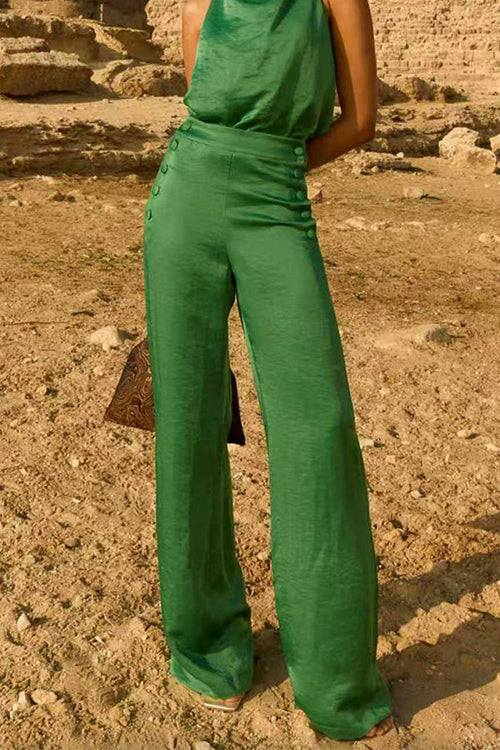 High Rise Buttons Detail Straight Leg Pants