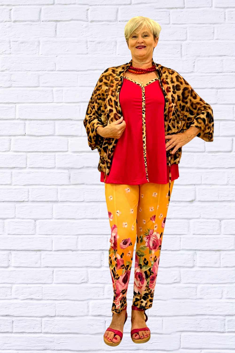 Demi Plus Mix and Match Camisole Top - Cerise pink and Animal Combo