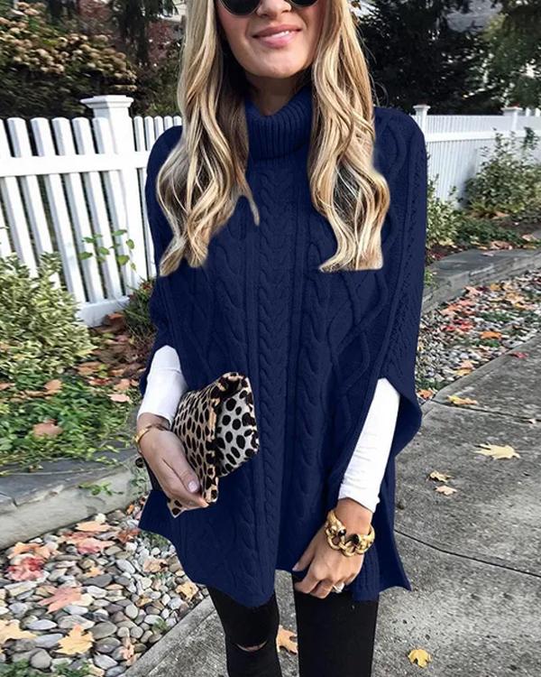 Clidresse Turtleneck Cable Cloak Poncho Sweater