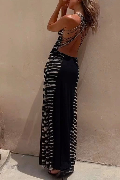 Scoop Neck Back Criss Cross Tie Dye Maxi Dress