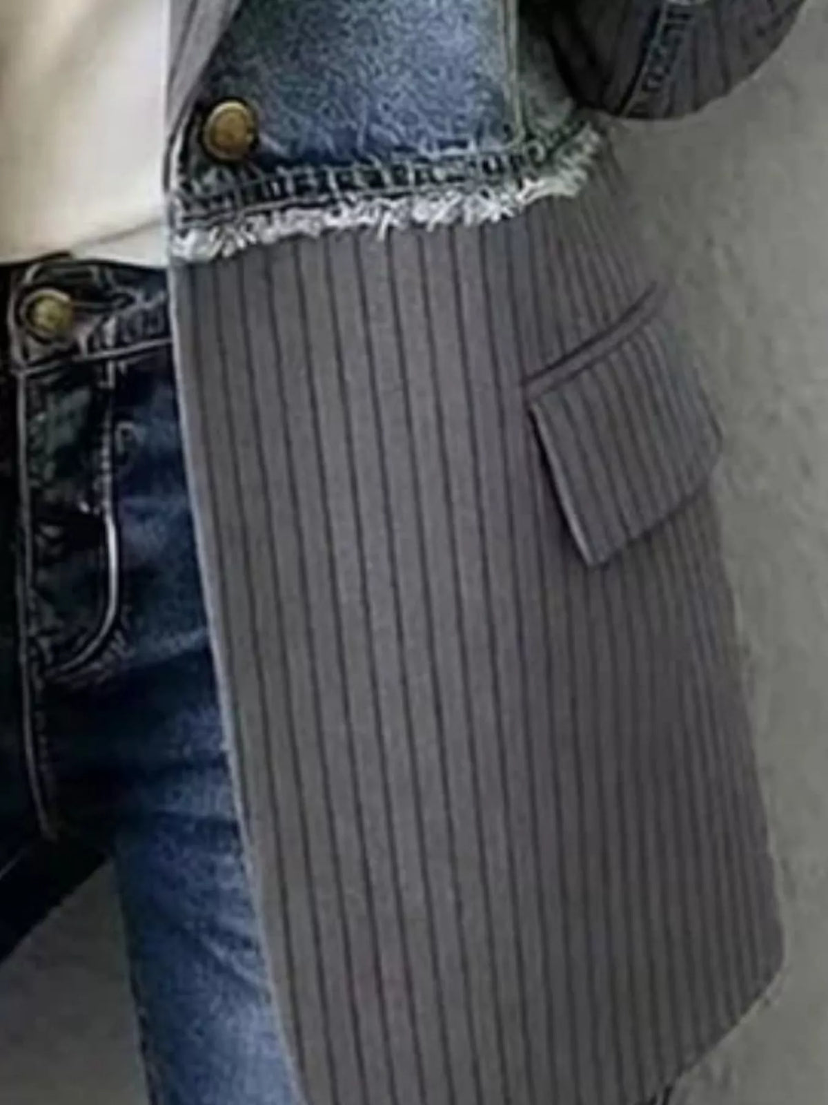 Plus Size Patchwork Denim Ribbed Blazer