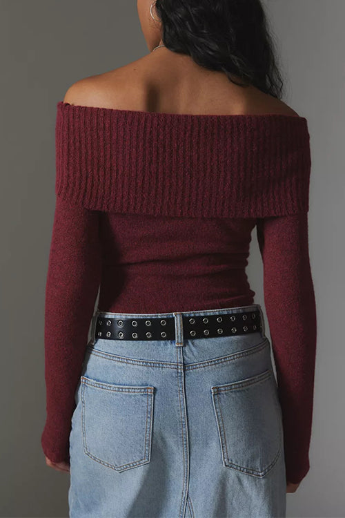 Off Shoulder Long Sleeves Slim Fit Sweater