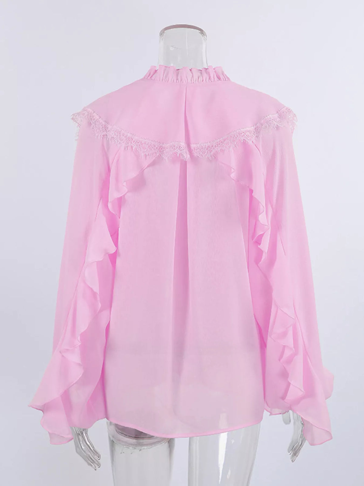 V-Neck Ruffled Lace Trim Blouse