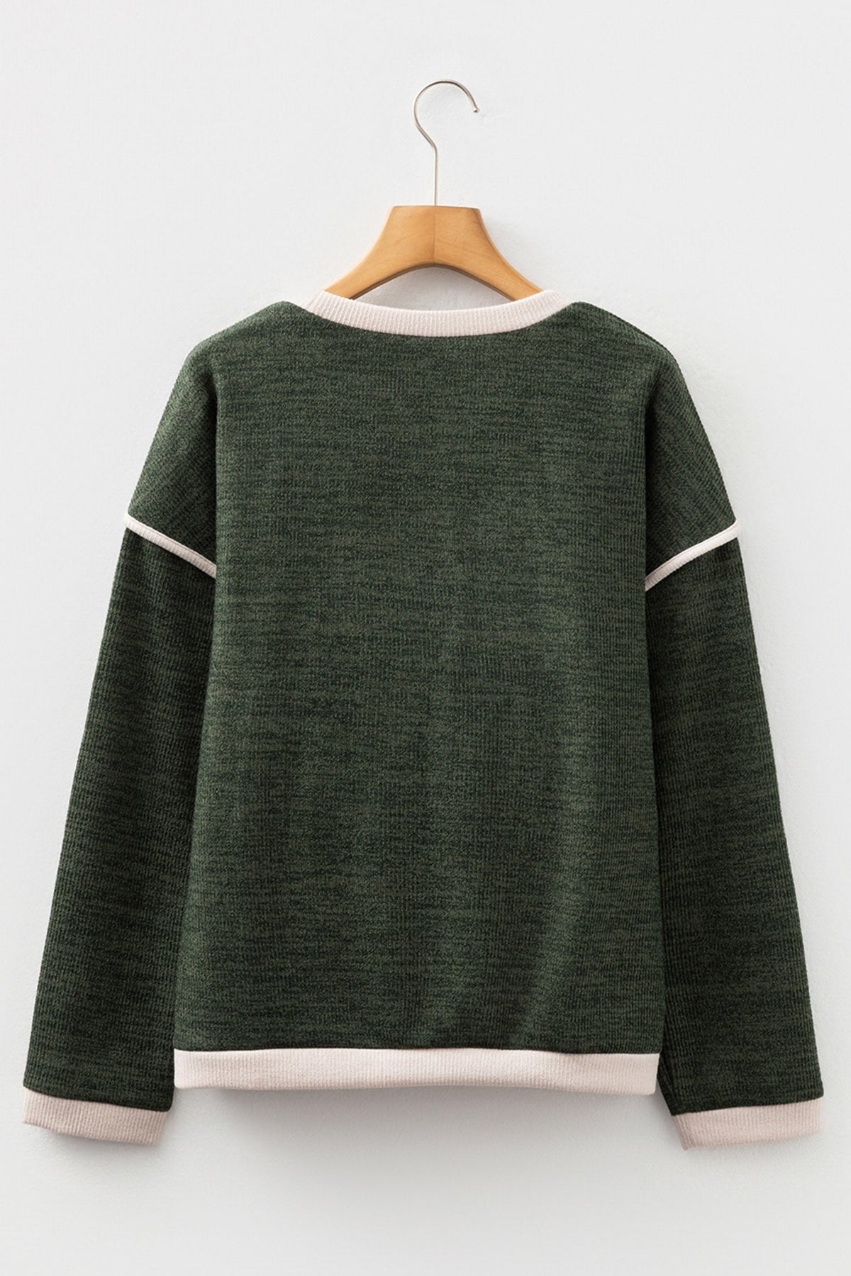 Four Leaf Clover Mallard Duck Graphic Contrast Trim Patchwork Casual Knit Top