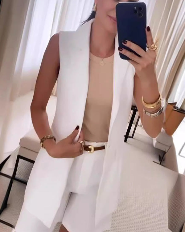 Clidress Lapel Vest Jacket & Shorts Suit Set