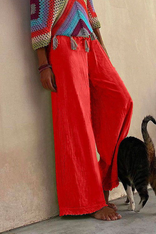 Solid Raw Hem Wide Leg Casual Pants Orange