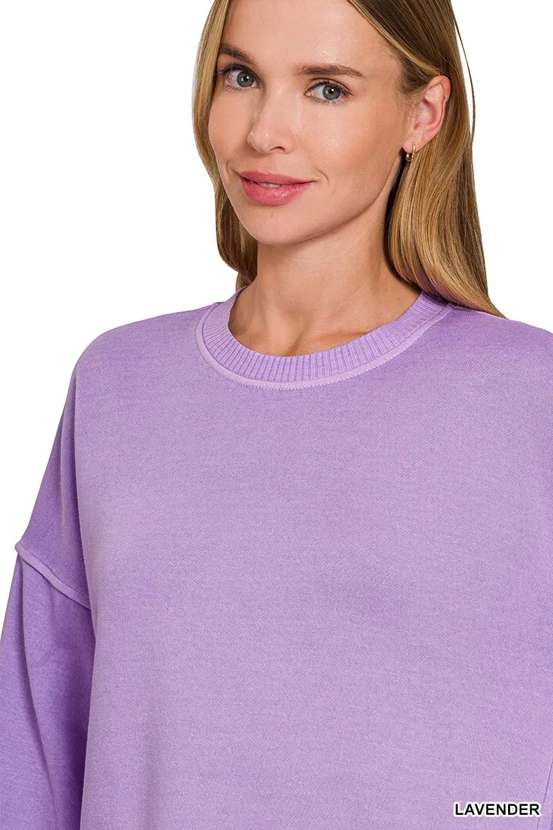 Zenana Pigment Dye Fleece Hi-low Hem Sweatshirt With Pocket