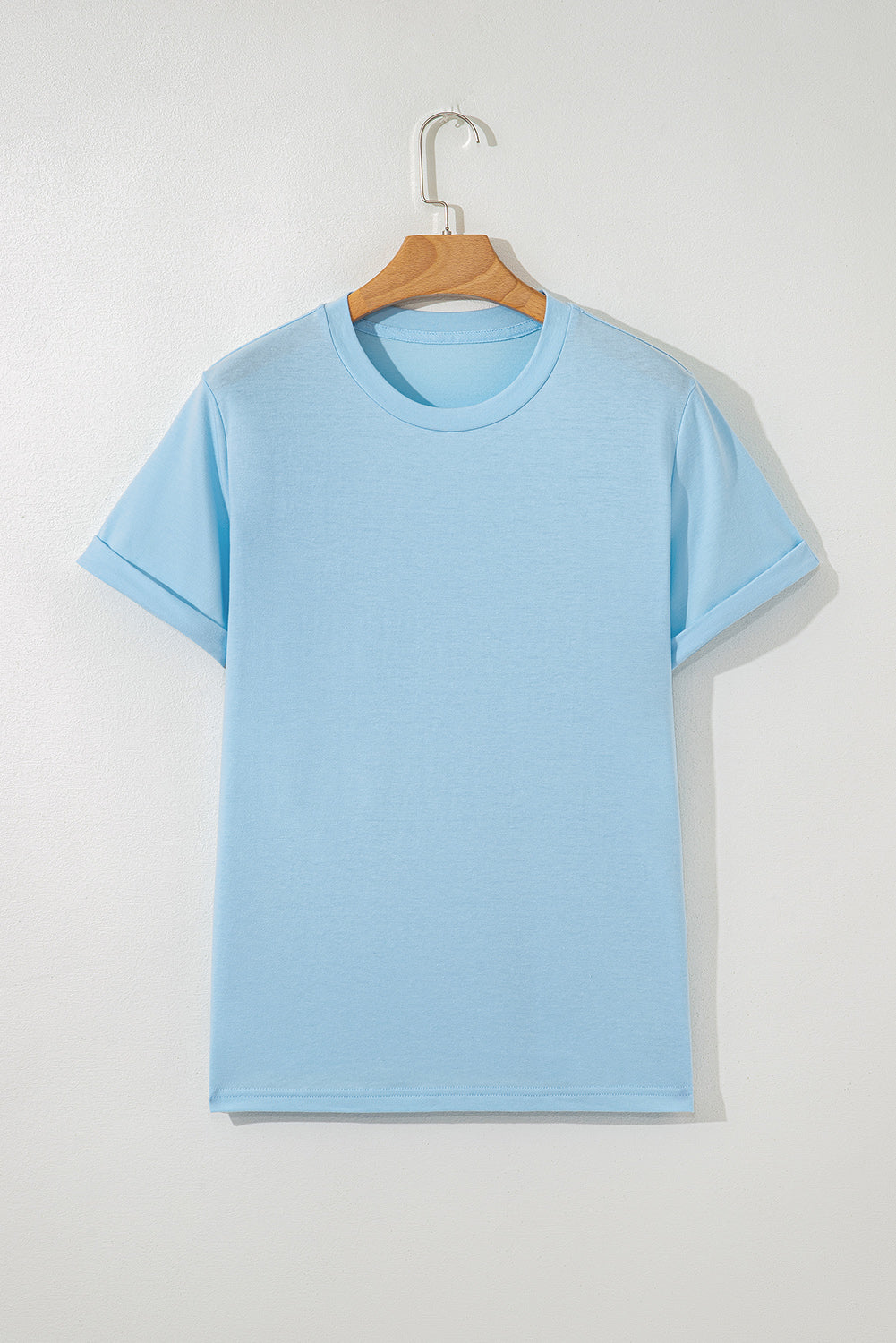 Light Blue Bright Casual Plain Crew Neck Tee