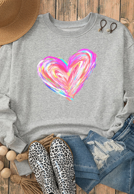 Valentine’S Day Heart Round Neck Drop Shoulder Sweatshirt