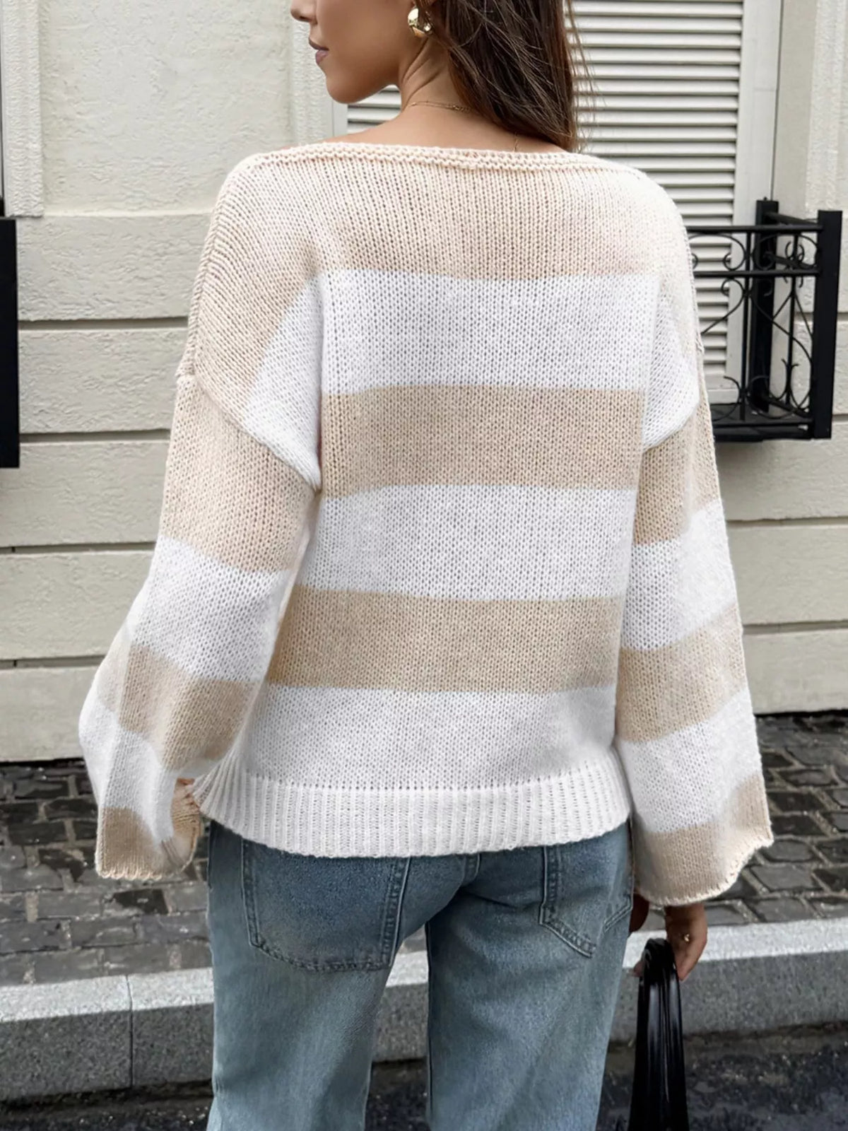 Striped Knit Boat Neck Sweater