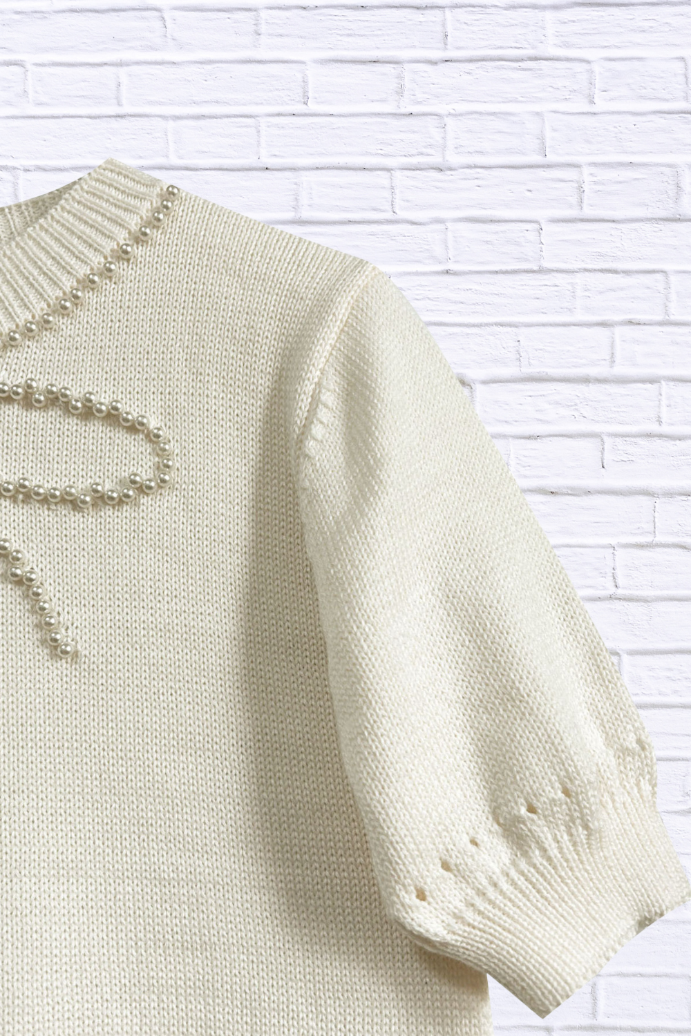 Pearl Bow Embellished Round Neck Sweater