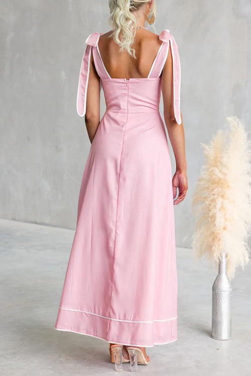 Bow Shoulder Floral Print Swing Maxi Cami Dress