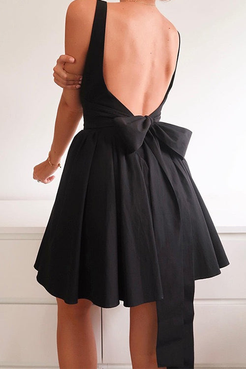 Square Neck Bow Knot Backless Mini Dress