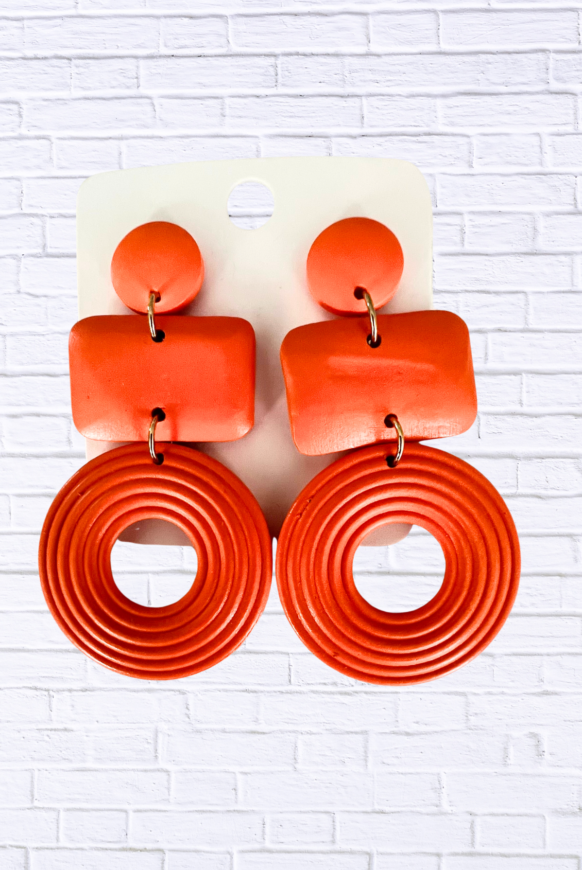 Geometric Dangle Earrings Orange